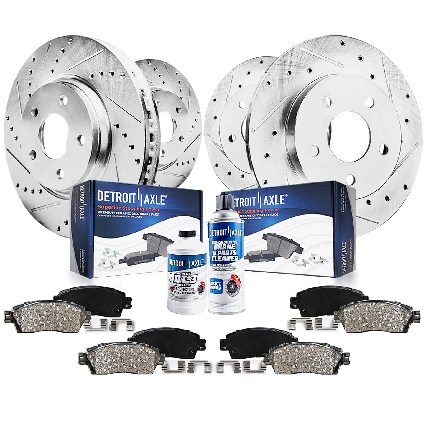 Detroit Axle - Brake Kit for 2007-2011 Honda CR-V 2010-2012 Acura RDX, Drilled and Slotted Disc Brake Rotors Ceramic Brakes Pads